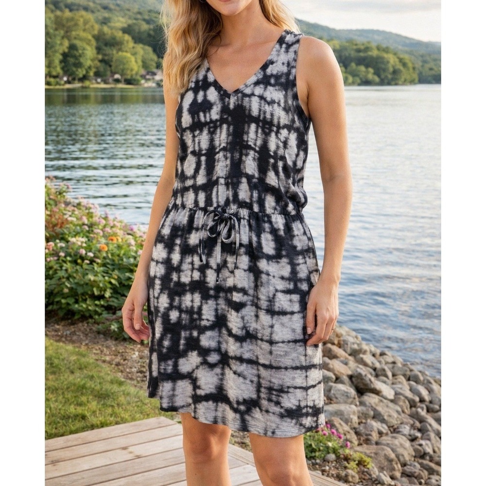 a.n.a A New‎ Approach Tie Dye Sleeveless Dress Petite Medium Black White PM